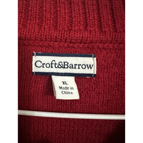 Croft & Barrow 100 % Wool Womens XL Cardigan Knit Red  Full Zip Front Pockets - Picture 5 of 8